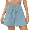 thumbnail image 1 of CheerKidz Summer Shorts for Womens Shorts Elastic Waist Shorts Casual Solid Color Shorts Ladies Comfy Lightweight Shorts(Blue,M), 1 of 6