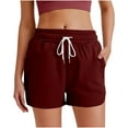 thumbnail image 1 of CheerKidz Summer Shorts for Women Casual Elastic Waist Drawstring Lightweight Beach Home Short Pants with Pockets(Wine,S), 1 of 7