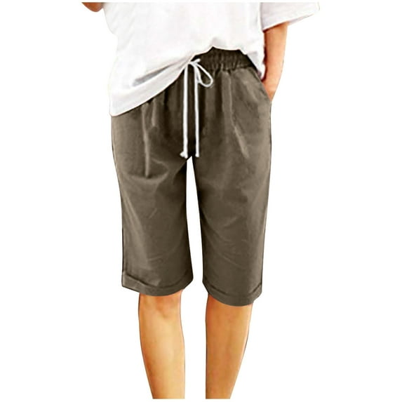 CheerKidz Summer Shorts for Women Knee Length Plus Size High Waisted Shorts Baggy Drawstring Casual Summer Shorts with Pockets(Dark Gray,L)