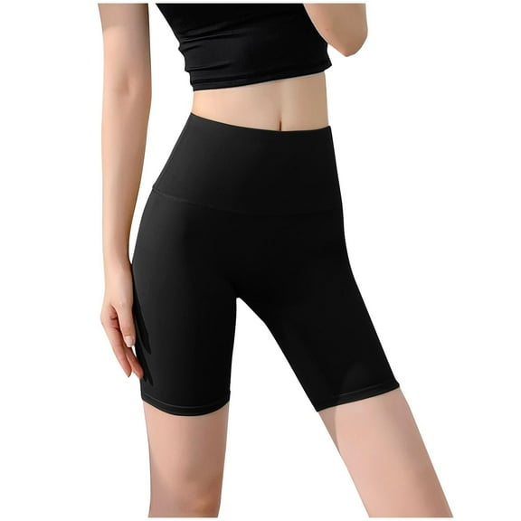 CheerKidz Summer Underwear Women's Solid Color High Waist Yoga Workout Shorts Tummy Control Fitness Athletic Running Shorts(Black,XL)