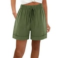 thumbnail image 1 of CheerKidz Wide Leg Pants for Women's Solid Color Loose Fit Elastic Waist Drawstring Casual Shorts with Pockets Summer Home Shorts(Army Green,XL), 1 of 7
