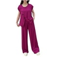 thumbnail image 1 of CheerKidz Women 2 Piece Side Button Lounge Sets Summer Casual Sleeveless Vest Elastic Waist Pant Set Loose Beach Vacation Outfits Home Set Clothes(Hot Pink,L), 1 of 5