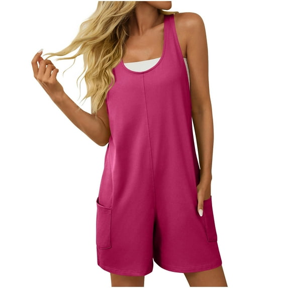 CheerKidz Women Fashion Overalls Romper Casual Sleeveless Adjustable Tie Strap Overall Short Jumpsuit Summer Beach Outfits with Pockets(Hot Pink,S)