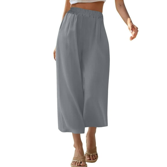 CheerKidz Women's 7/8 Quarter Length Pants Solid Color Stretch Waist with Drawstring and Button Detail Casual Office Capris with Pocket(Gray,2XL)