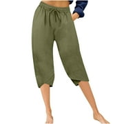 CheerKidz Women's Ankle Length Length Sweatpants Drawstring Elastic Waist Casual Shorts with Pockets Comfy Lounge Sports Shorts for All Season(Army Green,M)