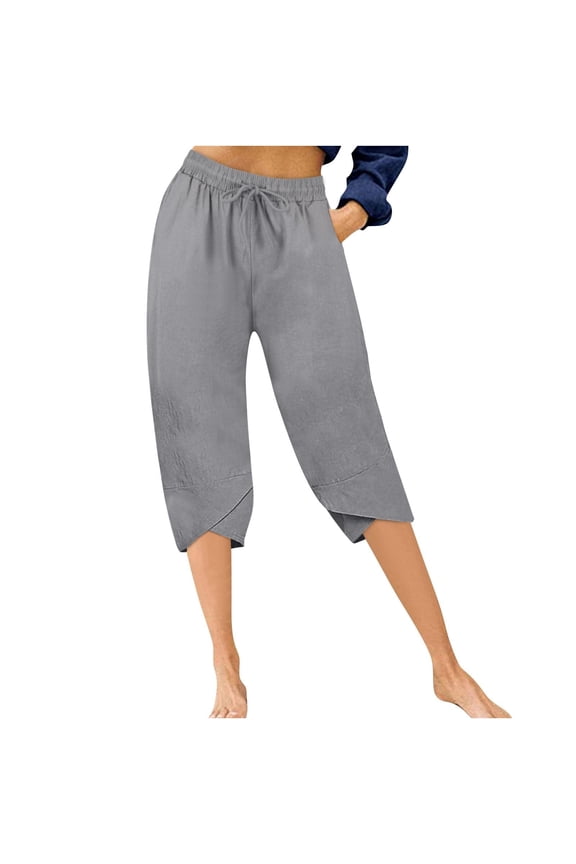 Women's Ankle Length Length Sweatpants Drawstring Elastic Waist Casual Shorts with Pockets Comfy Home Sports Shorts for All Season(Gray,XL)
