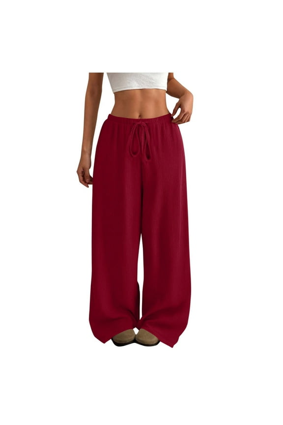 Women's Athletic Jogger Pants Solid Color Elastic Waist Sports Casual Trousers Side Pocket Loose Fit for Running Workout(Wine,2XL)