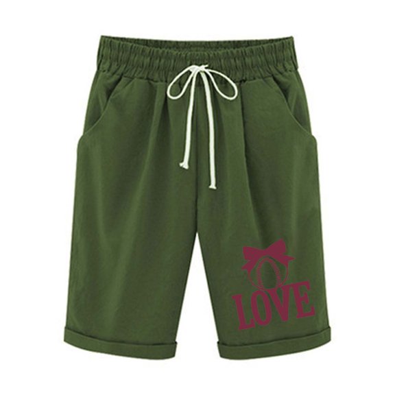 CheerKidz Women's Casual Letter Printed Elastic Waist Drawstring Shorts with Pockets Comfortable and Functional for All-Day Wear(Army Green,XL)