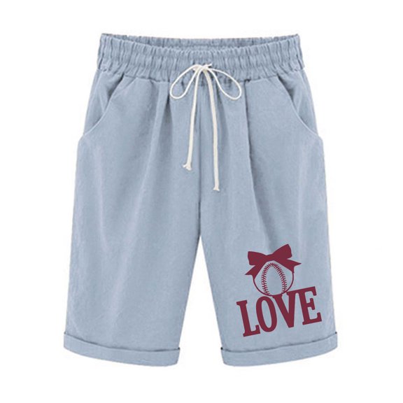 CheerKidz Women's Casual Letter Printed Elastic Waist Drawstring Shorts with Pockets Comfortable and Functional for All-Day Wear(Light Blue,M)