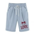 thumbnail image 1 of CheerKidz Women's Casual Letter Printed Elastic Waist Drawstring Shorts with Pockets Comfortable and Functional for All-Day Wear(Light Blue,S), 1 of 3