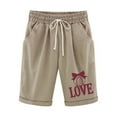 thumbnail image 1 of CheerKidz Women's Casual Letter Printed Elastic Waist Drawstring Shorts with Pockets Comfortable and Functional for All-Day Wear(Khaki,XL), 1 of 3