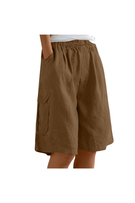 Women's Cotton Linen Straight Leg Pants Summer Drawstring Waist Loose Casual Pants with Side Pockets(Coffee,S)