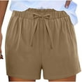 thumbnail image 1 of CheerKidz Women's Cotton Linen Wide Leg Short Pants Solid Color Loose Casual Drawstring Summer Beach Comfort Shorts(Brown,XL), 1 of 8