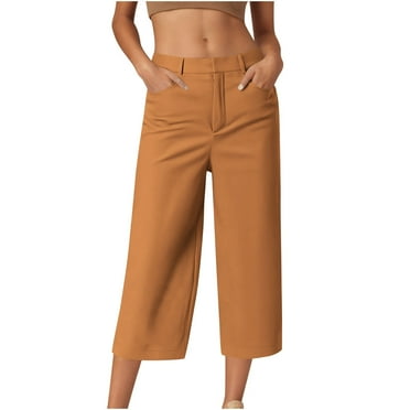 CheerKidz Women's Cropped Capris with Pockets Loose Fit Solid Color Casual Loose Pants Breathable Spring Summer Short Trousers(Orange,2XL)