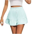 thumbnail image 1 of CheerKidz Women's Floral Pleated A-Line Shorts High Waist Solid Color Summer Casual Shorts Feminine Ruffle Hem Party Shorts(Light Blue,XL), 1 of 3