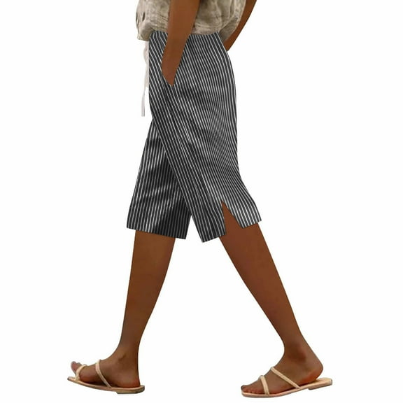 CheerKidz Women's High Waist Five Quarter Pants Summer Solid Color Slim Fit Casual Pants with Belt Pockets Keen Length Work Pants(Dark Gray,2XL)