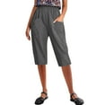 thumbnail image 1 of CheerKidz Women's High Waisted Cropped Pants Cotton Linen Solid Color Elastic Waist Pocket Pants Casual Straight Leg Spring Summer Casual Trousers(Gray,XL), 1 of 6