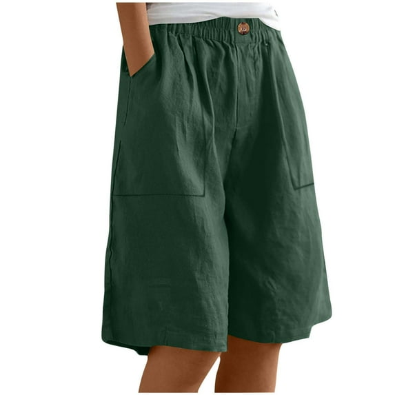 CheerKidz Women's Solid Color Half Shorts Summer Elastic Waist Button Pockets Casual Pants Loose Fit Quick Drying Athletic Running Shorts(Mint Green,L)