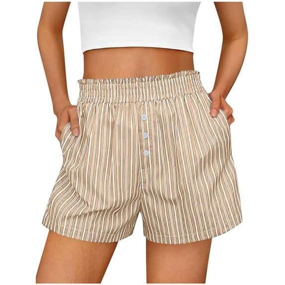 CheerKidz Women's Spring Summer Casual Short Pants Cute Comfortable Elastic Waist Home Shorts Lightweight Stretch Outdoor Wear(Khaki,XL)