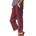 thumbnail image 1 of CheerKidz Women's Summer Cotton Linen Pants with Pockets Solid Color High Waist Casual Trousers Breathable Fit for Travel(Wine,L), 1 of 6