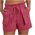 thumbnail image 1 of CheerKidz Women's Summer Lace-Up Denim Shorts Solid Color Cotton Linen Casual High Waist Shorts Drawstring Pocket Summer Shorts(Watermelon Red,XL), 1 of 8