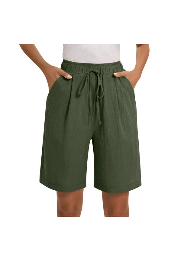 Women's Summer Loose Short Pants Drawstring Elastic Waist Casual Pockets Pants Lightweight Breathable Comfy Lounge Shorts for Travel(Army Green,L)