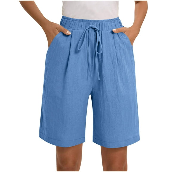 CheerKidz Women's Summer Loose Short Pants Drawstring Elastic Waist Casual Pockets Pants Lightweight Breathable Comfy Lounge Shorts for Travel(Blue,S)