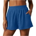 thumbnail image 1 of CheerKidz Women's Summer Loose Woven Three-quarter Shorts Elastic Waist Light Elastic Sports Comfy High Waisted Beach Shorts Casual Pants(Blue,L), 1 of 9