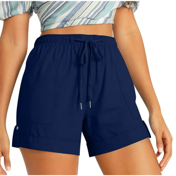 CheerKidz Women's Summer Plus Size Athletic Pocket Shorts High Waist Elastic Drawstring Loose Fit Shorts Quick-Dry Workout Casual Shorts(Blue#1,XL)