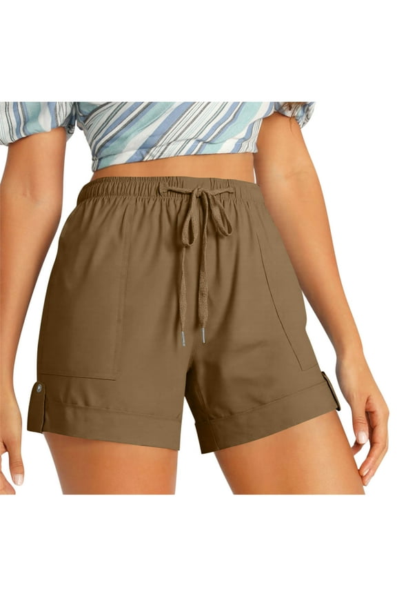 Women's Summer Plus Size Athletic Pocket Shorts High Waist Elastic Drawstring Loose Fit Shorts Quick-Dry Workout Casual Shorts(Brown,2XL)