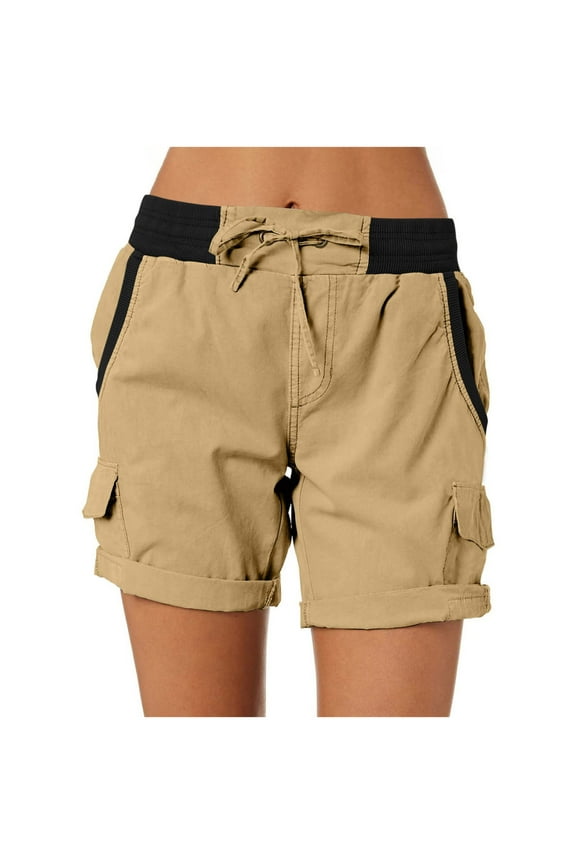 Women's Summer Work Pants Casual Solid Color Drawstring Waist Pants with Pockets Straight Leg Breathable Office Trousers(Beige,L)