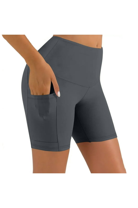 Women's Summer Yoga Shorts with Pockets High Waisted Spandex Workout Volleyball Running Biker Shorts with Pocket(Dark Gray,XXL)