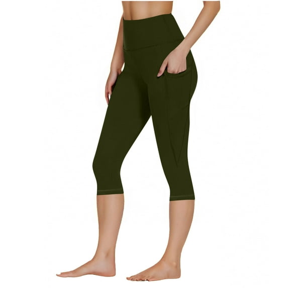 CheerKidz Women's Workout Capris Pants Fitness Running Yoga Athletic Leggings with Side Pockets Stretch Active Quick Drying Pants(Army Green,M)