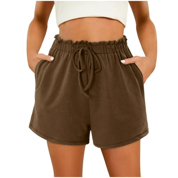 CheerKidz Women's Yoga Sport Shorts Solid Color Drawstring Rope Tie Casual Shorts Lightweight Running Athletic Shorts(Coffee,2XL)