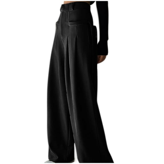 CheerKidz Womens Solid Color Casual Baggy Sweatpants High Waisted Cute Loose Oversized Sweatpants Wide Leg Straight Sweat Pants with Pockets(Black,L)
