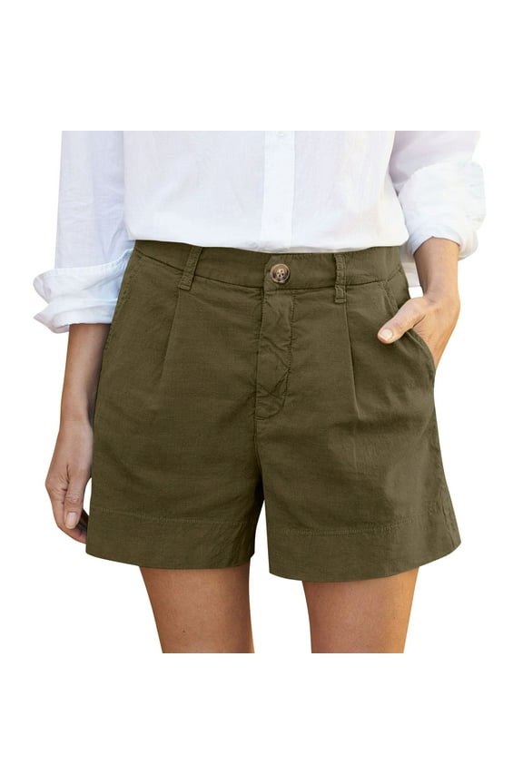 Womens Summer Casual High Waist Solid Color Shorts Wide Leg Pleated Zippered Wrap Hem Wide Leg Shorts with Pockets