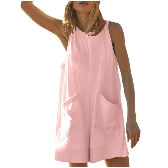 CheerKidz Womens Summer Rompers Casual 1 Piece Hot Shot Oversized Overall Sleeveless Athletic Workout Short Jumpsuit with Pockets(Hot Pink,L)