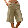 thumbnail image 1 of CheerKidz Womens Wide Leg Cotton Linen Shorts 2025 Comfy Bermuda Zipper Shorts Summer Casual Short Pants Loose Knee Length Shorts(Khaki#1,L), 1 of 5