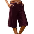 thumbnail image 1 of CheerKidz Womens Wide Leg Cotton Linen Shorts 2025 Comfy Bermuda Zipper Shorts Summer Casual Short Pants Loose Knee Length Shorts(Wine#1,M), 1 of 5