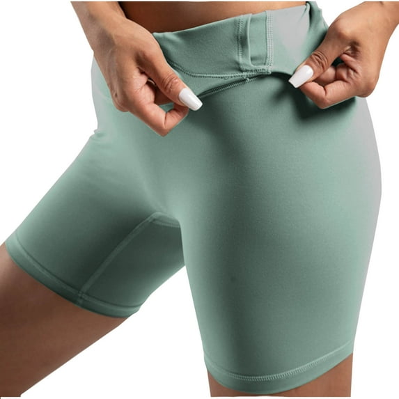 CheerKidz Yoga Biker Workout Shorts for Women's Summer Solid Color Elastic High Waist Lift The Hip Yoga Shorts Stretch Short Pants(Light Blue,M)