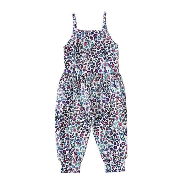 CheerKidz Cute Leopard Print Suspenders Romper for Toddler Kids Boys Girls Sleeveless Outfits - Perfect for Summer Outdoor Adventures and Casual Wear(Purple,3 Years)
