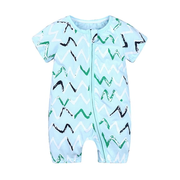CheerKidz Cute Pattern Short Sleeve Double Zipper Romper for Toddler Baby Boys Girls Perfect for Outdoorand Casual Wear 0-3 Years(Green,12-24 Months)