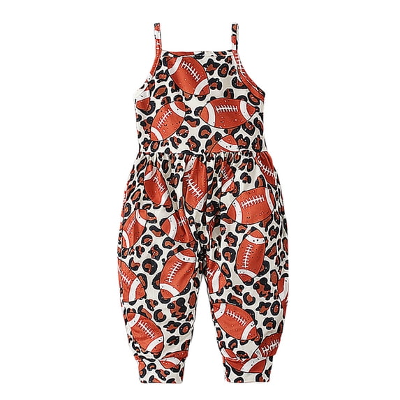 CheerKidz Cute Rugby Print Suspenders Romper for Toddler Kids Boys Girls Perfect for Summer Outdoor Adventures and Casual Wear 1-5Years(Brown,2 Years)