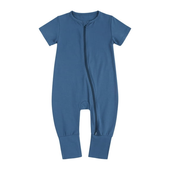 CheerKidz Cute Solid Color Short Sleeve Double Zipper Romper for Toddler Baby Boys Girls Perfect for Outdoor Adventures and Casual Wear 0-3 Years(Blue,2-3 Years)
