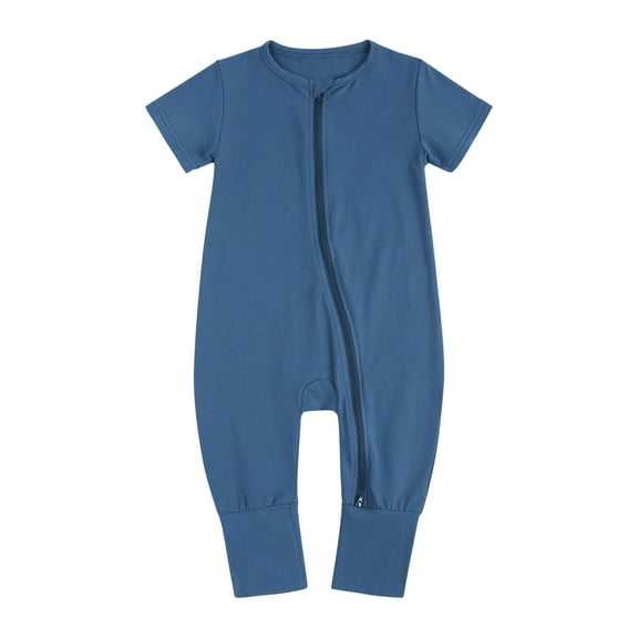 CheerKidz Cute Solid Color Short Sleeve Double Zipper Romper for Toddler Baby Boys Girls Perfect for Outdoor Adventures and Casual Wear 0-3 Years(Blue,2-3 Years)