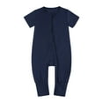 thumbnail image 1 of CheerKidz Cute Solid Color Short Sleeve Double Zipper Romper for Toddler Baby Boys Girls Perfect for Outdoor Adventures and Casual Wear 0-3 Years(Navy,12-18 Months), 1 of 9