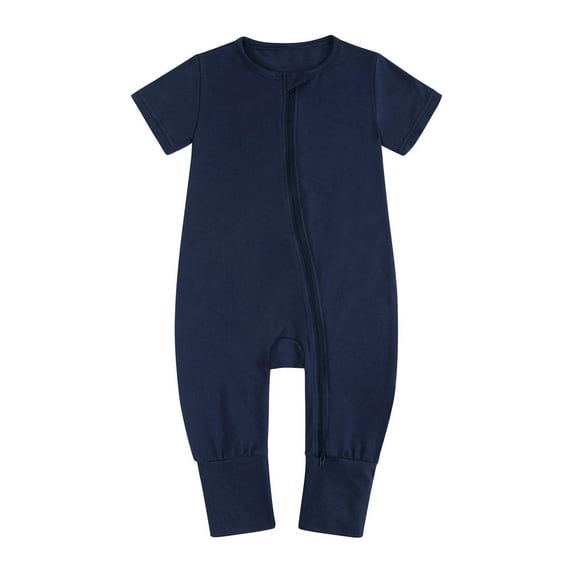 CheerKidz Cute Solid Color Short Sleeve Double Zipper Romper for Toddler Baby Boys Girls Perfect for Outdoor Adventures and Casual Wear 0-3 Years(Navy,12-18 Months)