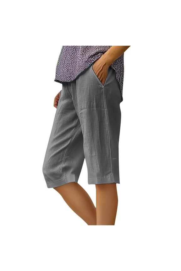 Elastic Waist Shorts for Womens Summer Bermuda Shorts Lounge Athletic Shorts Loose Running Shorts Casual Long Yoga Shorts with Pockets(Z01-Gray,XL)
