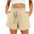 thumbnail image 1 of CheerKidz Fashion Short Pants for Women's Beach Trousers Summer Vocation Drawstring Elastic Waist Straight Leg Bottom with Pockets(Z01#Khaki,S), 1 of 8