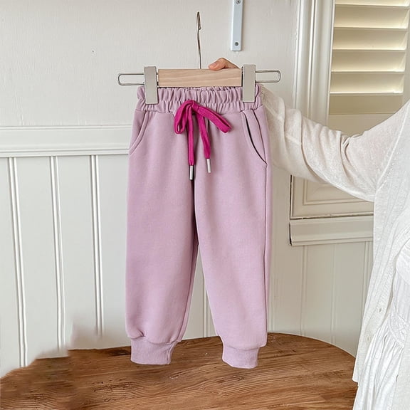 CheerKidz Girls'Casual Solid Color Drawstring Ankle Pants Warm and Comfortable Straight Leg Long Pants for Ages 1-10Years,Great for Everyday Use(Purple,6-12 Months)